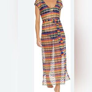 NWT TRINA TURK Multicolred Crochet Column Coverup Dress Sz XS